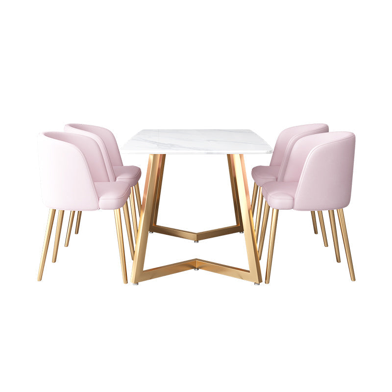 Glam Iron Dinette Set 1/2/5 Pieces Dining Table Set with Rectangle Sintered Stone Top 5 Pieces: Table, 4 Dark Pink Chairs Clearhalo 'Dining Room Sets' 'Dining Tables & Seating' 'dining_room_set' 'furn' 'furn_dining_room_set' 'Furniture' 'furniture_dining_room_set' 'Kitchen & Dining Furniture' 5052961