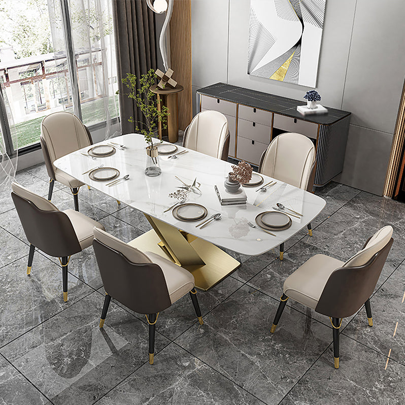 Glam Dinette Set 1/2/5/7 Pieces Rectangle White Sintered Stone Top Dining Table Set 7 Pieces: Table, 6 Chairs Clearhalo 'Dining Room Sets' 'Dining Tables & Seating' 'dining_room_set' 'furn' 'furn_dining_room_set' 'Furniture' 'furniture_dining_room_set' 'Kitchen & Dining Furniture' 5053006