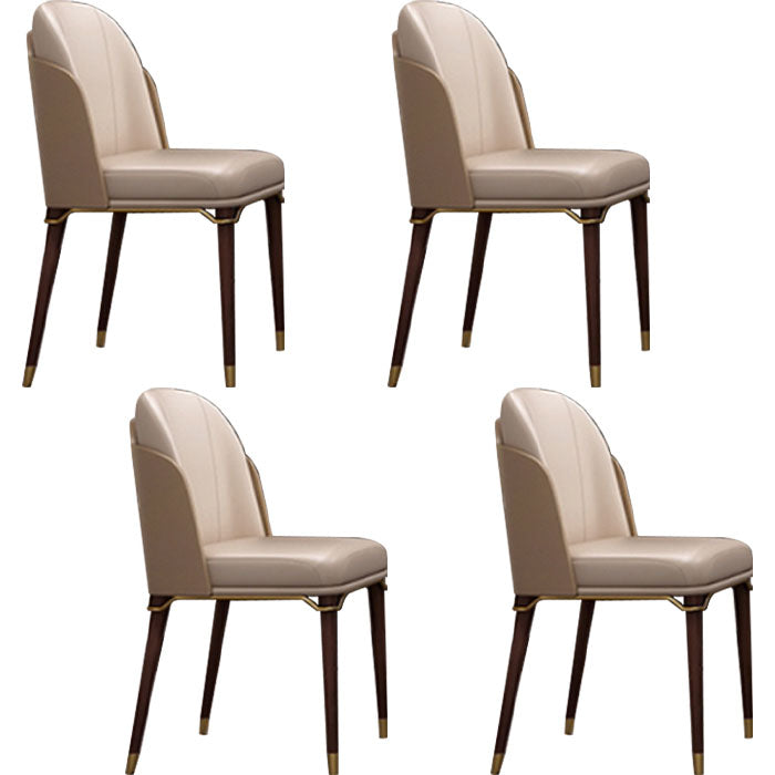 Armless Dining Chairs Glam Faux Leather Side Chairs for Dining Room Khaki 4 Piece Set Clearhalo 'Dining Chairs' 'Dining Tables & Seating' 'dining_chair' 'furn' 'furn_dining_chair' 'Furniture' 'furniture_dining_chair' 'Kitchen & Dining Furniture' 5053711