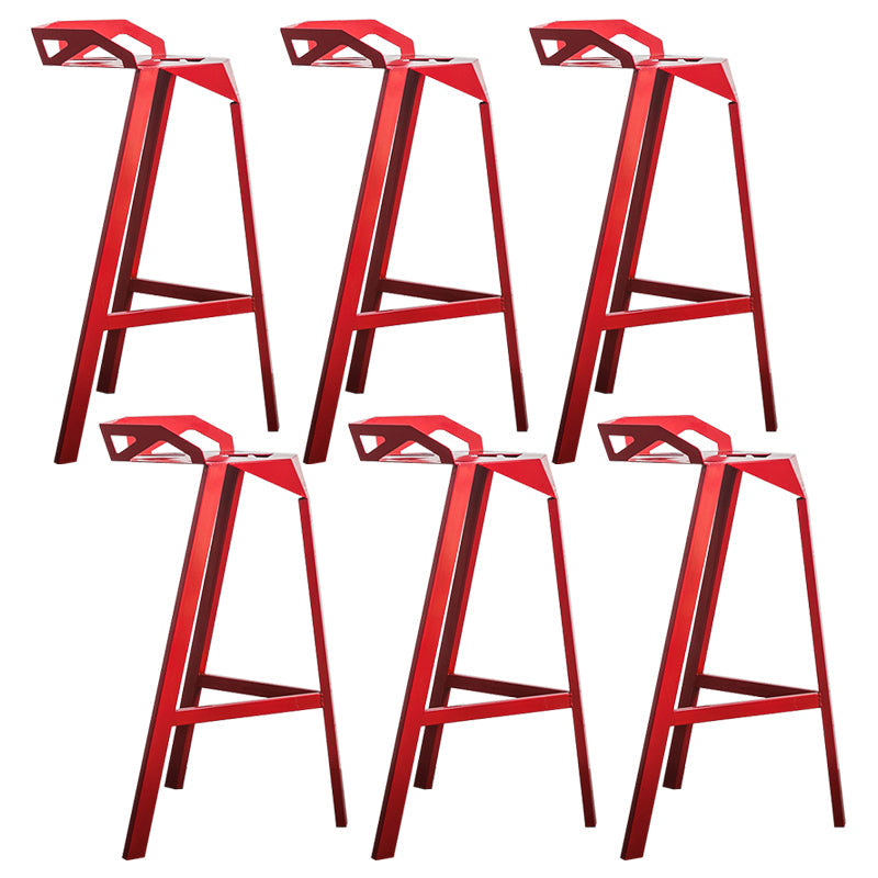 Modern Armless Backrest Counter Stool Iron Cafe Bar Stool with Seat Red 6 Piece Set Clearhalo 'Bar Furniture' 'Bar Stools' 'bar_stools' 'furn' 'furn_bar_stools' 'Furniture' 'furniture_bar_stools' 'Kitchen & Dining Furniture' 5054891