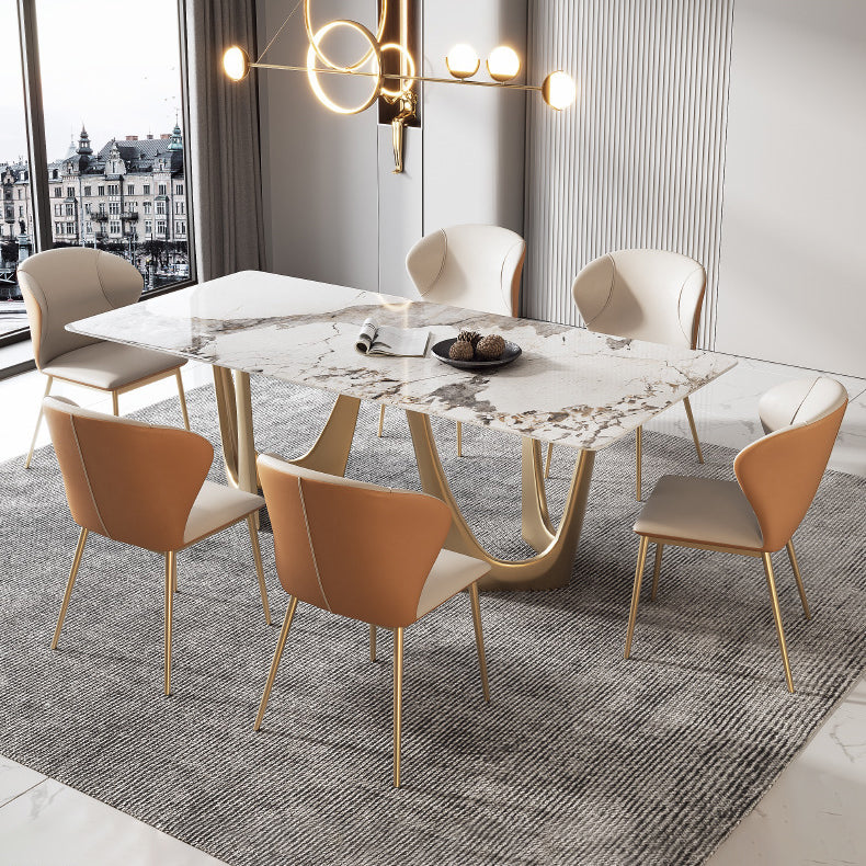 Luxury Sintered Stone Dining Set Rectangle 1/4/5/7 Pieces Dining Room Table Set 7 Pieces: Table, 6 Chairs Clearhalo 'Dining Room Sets' 'Dining Tables & Seating' 'dining_room_set' 'furn' 'furn_dining_room_set' 'Furniture' 'furniture_dining_room_set' 'Kitchen & Dining Furniture' 5055604