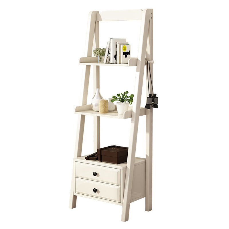 Rubber Wood Ladder Bookshelf Contemporary Open Bookcase for Home Office 23.6"L x 14.2"W x 55.1"H White Drawers Clearhalo 'Bookcases' 'furn' 'furn_bookcases' 'Furniture' 'furniture_bookcases' 'Office Furniture' 5055779