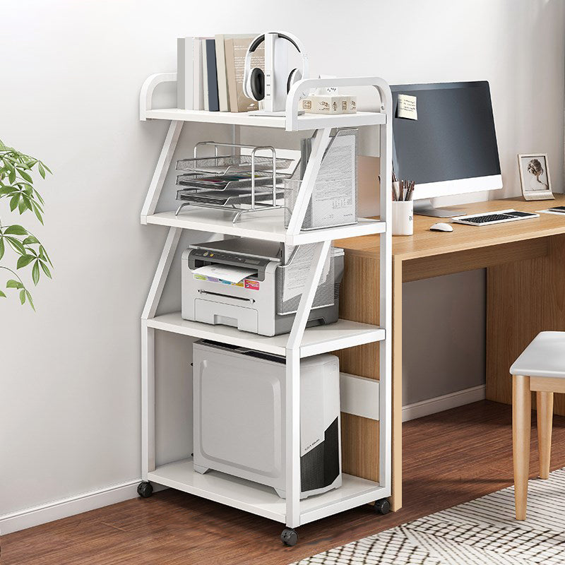 Industrial Style Wooden Bookshelf Open Home Shelf Bookcase with Caster Wheels 21.7"L x 15.7"W x 51.6"H White Clearhalo 'Bookcases' 'furn' 'furn_bookcases' 'Furniture' 'furniture_bookcases' 'Office Furniture' 5056071