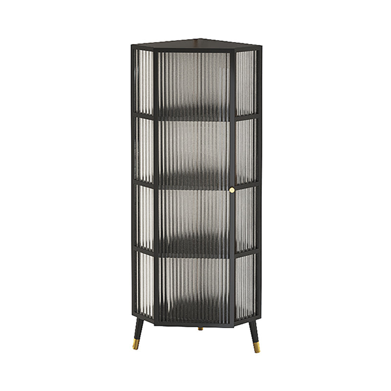 Dining Room Minimalism Buffet Server Glass Door Metal Frame Dining Server 16"L x 16"W x 53"H Black Clearhalo 'buffet_sideboard' 'Buffets & Sideboards' 'furn' 'furn_buffet_sideboard' 'Furniture' 'furniture_buffet_sideboard' 'Kitchen & Dining Furniture' 5056148