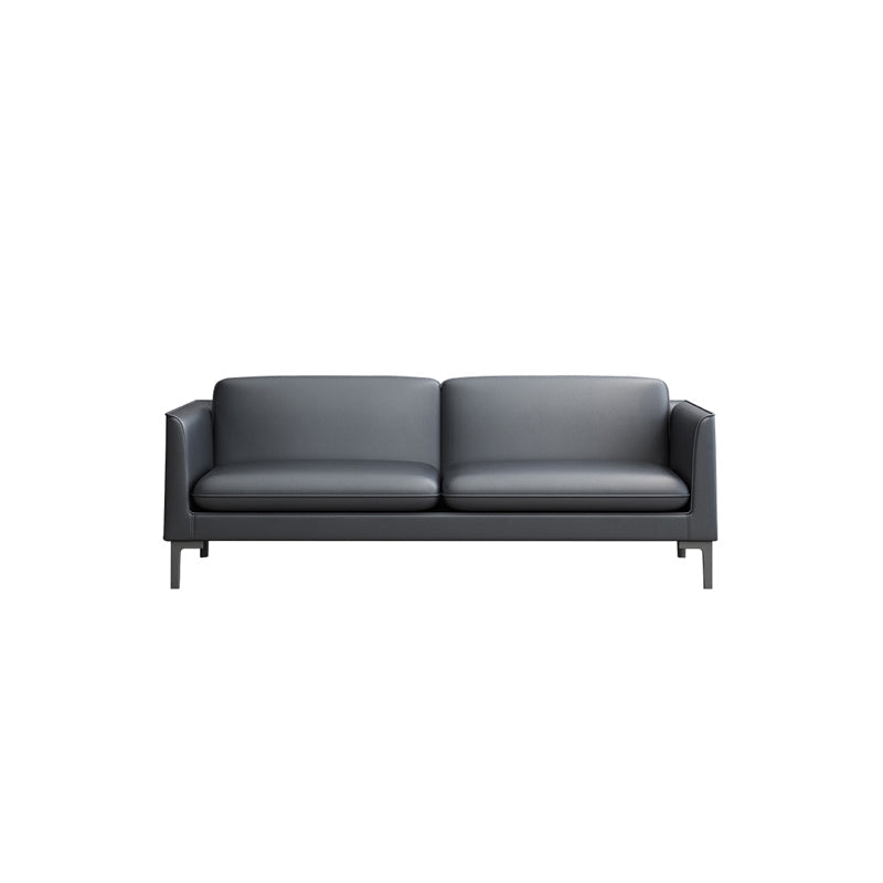 Glam Black Cushions Square Arm Genuine Leather Stationary Sofa 71"L x 31"W x 31"H Genuine Leather Clearhalo 'furn' 'furn_sofas' 'Furniture' 'furniture_sofas' 'Living Room Furniture' 'Sofa' 'sofas' 5057662