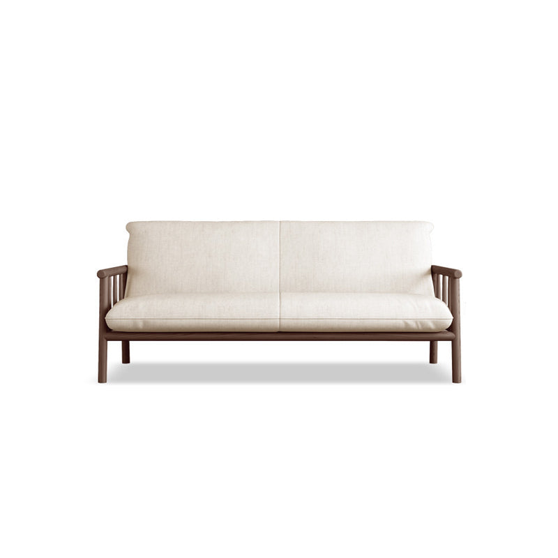 Linen Contemporary Square Arm Sofa Wooden Standard Sofa for Living Room, Apartment 65''L x29"W x 30"H Walnut Clearhalo 'furn' 'furn_sofas' 'Furniture' 'furniture_sofas' 'Living Room Furniture' 'Sofa' 'sofas' 5057685