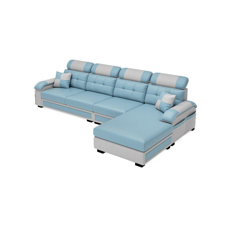 Scandinavian Pillow Top Arm Sectional with Tufted Back and Storage Light Blue-White Right Clearhalo 'Furniture' 'furniture_sectionals' 'Living Room Furniture' 'Sectionals' 5057881