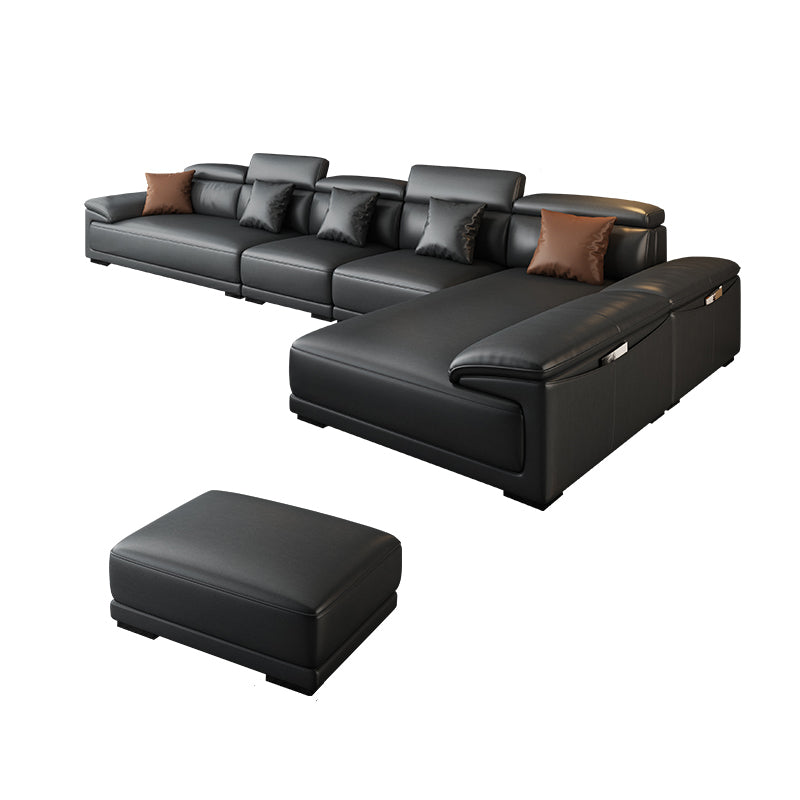 Black Faux Leather Sofa 33.46" H Pillow Top Arm Sofa & Chaise Sofa with Ottoman 161"L x 71"W x 33.5"H Clearhalo 'furn' 'furn_sectionals' 'Furniture' 'furniture_sectionals' 'Living Room Furniture' 'Sectionals' 5057933