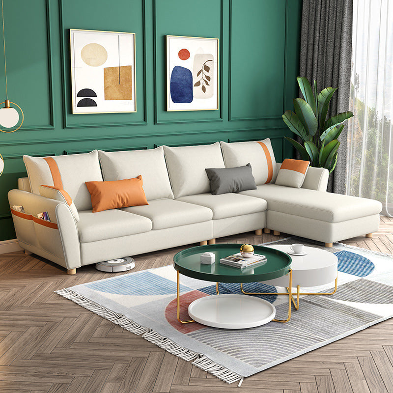 4-seater Sectional with Four Pillows Back and Storage for Apartment Orange Yellow Clearhalo 'furn' 'furn_sectionals' 'Furniture' 'furniture_sectionals' 'Living Room Furniture' 'Sectionals' 5058023