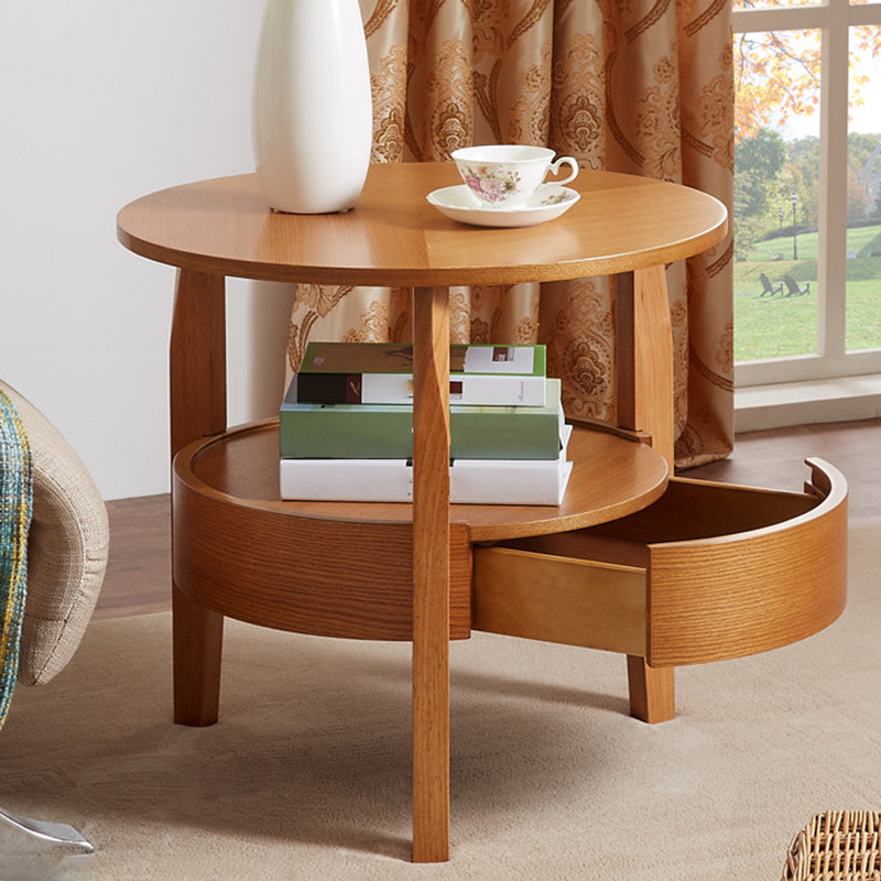 French Country Style Cocktail Table Wood/dark Coffee/walnut Solid Wood Round Coffee Table Wood 23.6"L x 23.6"W x 23.6"H Clearhalo 'Coffee & Accent Tables' 'End & Side Tables' 'end_side_table' 'Furniture' 'furniture_end_side_table' 'Living Room Furniture' 5058082