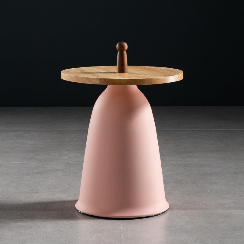 Nordic Style Round Coffee Table Wood Color Rubber Wood Top and Metal Base Cocktail Table 16"L x 16"W x 22"H Pink Clearhalo 'Coffee & Accent Tables' 'End & Side Tables' 'end_side_table' 'end_side_tables' 'furn' 'furn_end_side_tables' 'Furniture' 'furniture_end_side_table' 'Living Room Furniture' 5058122