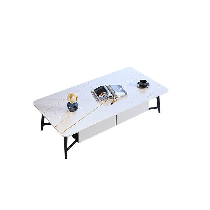 16.5" Tall Modern Ironcraft 4 Legs Slate Black/White Rectangular Top Coffee Table White Clearhalo 'Coffee & Accent Tables' 'Coffee Tables' 'coffee_tables' 'Furniture' 'furniture_coffee_tables' 'Living Room Furniture' 5058474