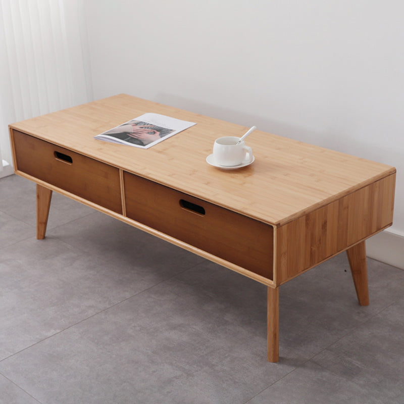 16.9" Tall Modern Wood 4-leg Base Rectangular Coffee Table with Drawers 47"L x 20"W x 17"H Yellow-Brown 2 Clearhalo 'Coffee & Accent Tables' 'Coffee Tables' 'coffee_tables' 'furn' 'furn_coffee_tables' 'Furniture' 'furniture_coffee_tables' 'Living Room Furniture' 5058517