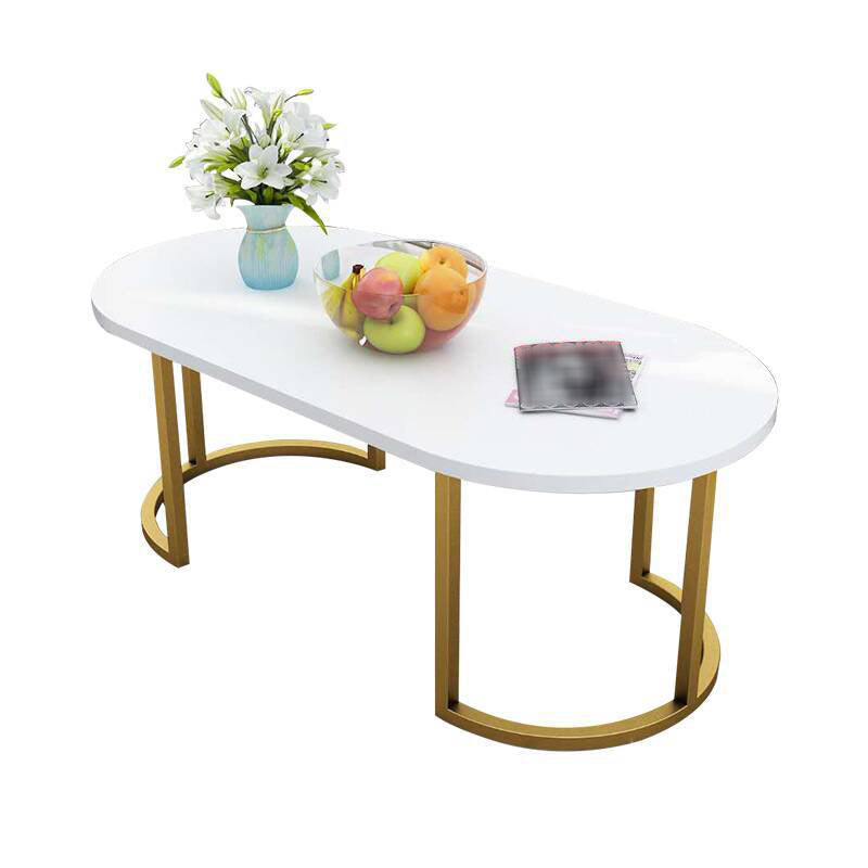 17.7"H Modern Metal Sled Base Wood Oval Coffee Table For Living Room Gold White Clearhalo 'Coffee & Accent Tables' 'Coffee Tables' 'coffee_tables' 'furn' 'furn_coffee_tables' 'Furniture' 'furniture_coffee_tables' 'Living Room Furniture' 5058582