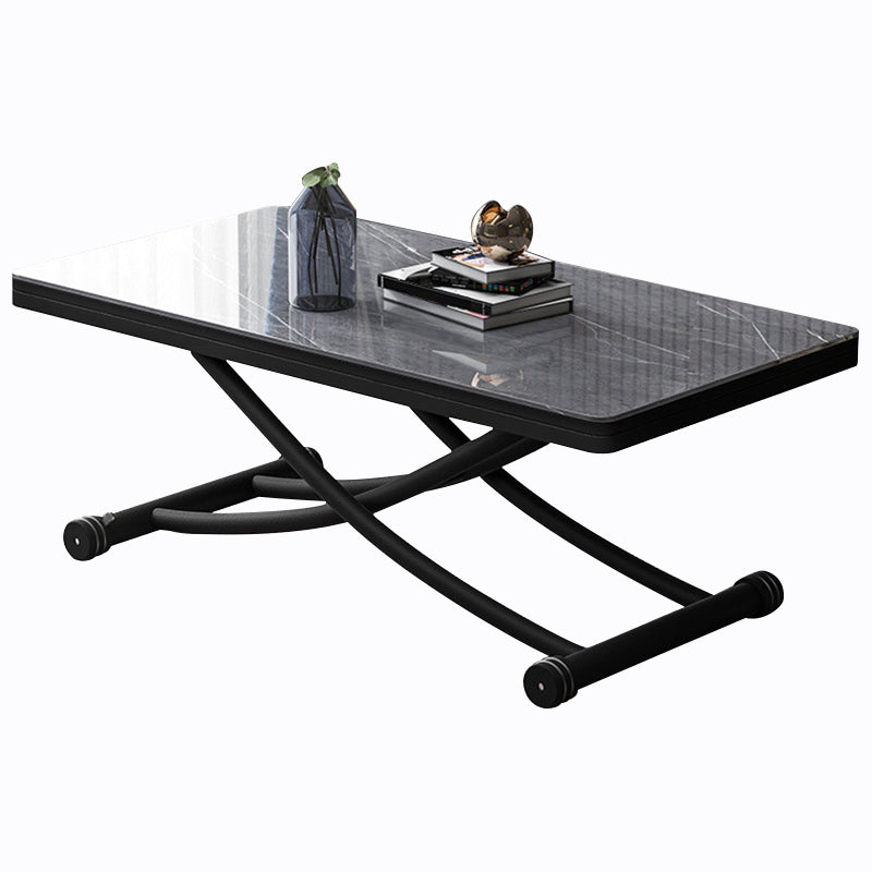 8.6"H Modern Metal Cross Base Glass Rectangular Adjustable Coffee Table Black Gray Clearhalo 'Coffee & Accent Tables' 'Coffee Tables' 'coffee_tables' 'furn' 'furn_coffee_tables' 'Furniture' 'furniture_coffee_tables' 'Living Room Furniture' 5058599