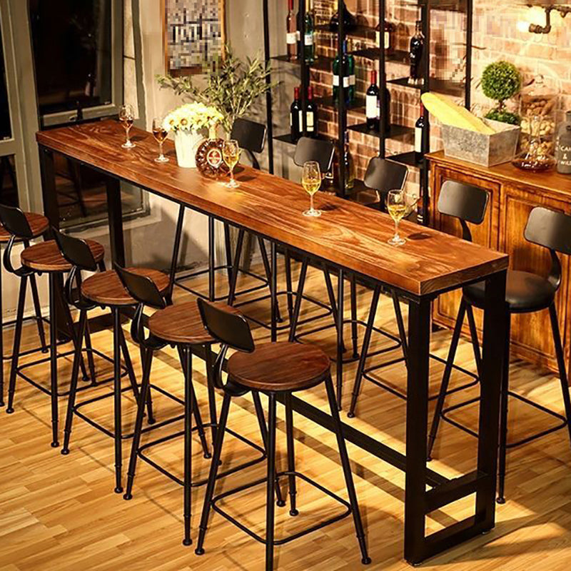 Industrial Brown and Black Bistro Bar Desk Solid Wood Trestle Bistro Bar Table 94.5"L x 15.7"W x 41.3"H Without Chairs Clearhalo 'Bar Furniture' 'Bar Tables' 'bar_tables' 'furn' 'furn_bar_tables' 'Furniture' 'furniture_bar_tables' 'Kitchen & Dining Furniture' 5061165