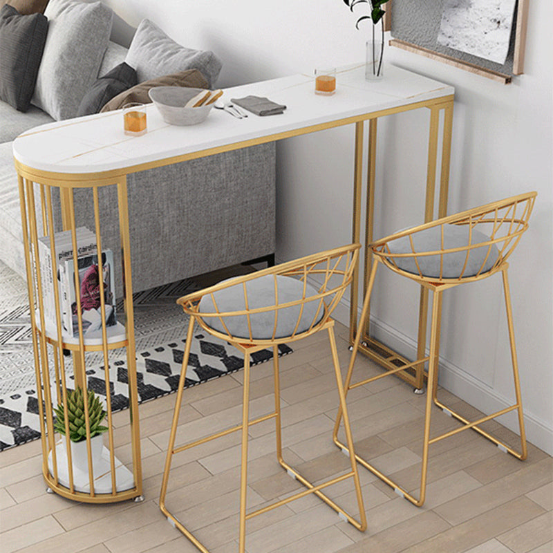 Contemporary Stone Storage Bistro Dining Table Double pedestal Indoor Patio Bar Table 86.6"L x 15.7"W x 41.3"H White Without Chairs Clearhalo 'Bar Furniture' 'Bar Tables' 'bar_tables' 'furn' 'furn_bar_tables' 'Furniture' 'furniture_bar_tables' 'Kitchen & Dining Furniture' 5061192