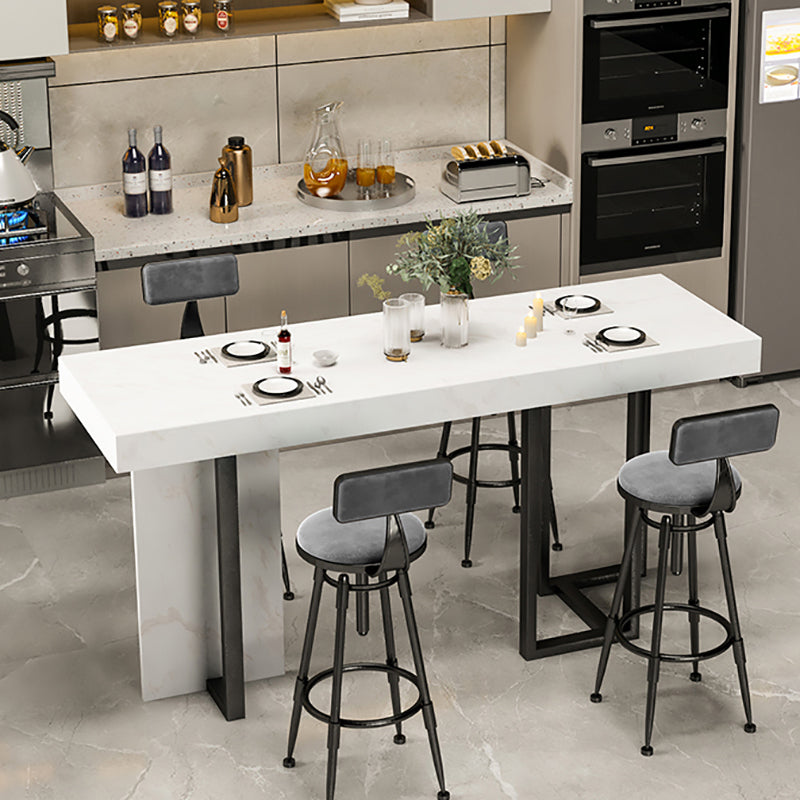 Marble Double pedestal Hall/Pub Table Contemporary Living Room Bistro Bar Height Table 63"L x 17.7"W x 39.4"H Black Without Chairs Clearhalo 'Bar Furniture' 'Bar Tables' 'bar_tables' 'furn' 'furn_bar_tables' 'Furniture' 'furniture_bar_tables' 'Kitchen & Dining Furniture' 5061251