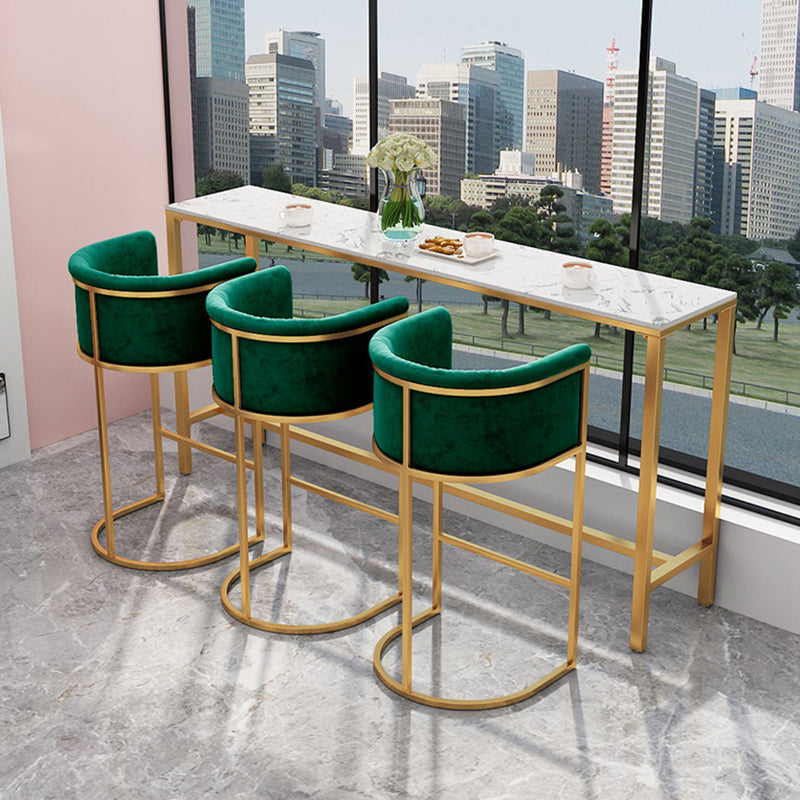 Rectangle Coffee Shop Patio Bar Table Footrest White and Gold Marble Counter Table 86.6"L x 15.7"W x 41.3"H Without Chairs Clearhalo 'Bar Furniture' 'Bar Tables' 'bar_tables' 'furn' 'furn_bar_tables' 'Furniture' 'furniture_bar_tables' 'Kitchen & Dining Furniture' 5061287