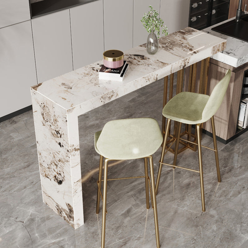 Indoor Double Pedestal Bar Height Table Contemporary Stone Rectangle Pub Table 70.9"L x 15.7"W x 39.4"H Pandora & Gold Without Chairs Clearhalo 'Bar Furniture' 'Bar Tables' 'bar_tables' 'furn' 'furn_bar_tables' 'Furniture' 'furniture_bar_tables' 'Kitchen & Dining Furniture' 5061314