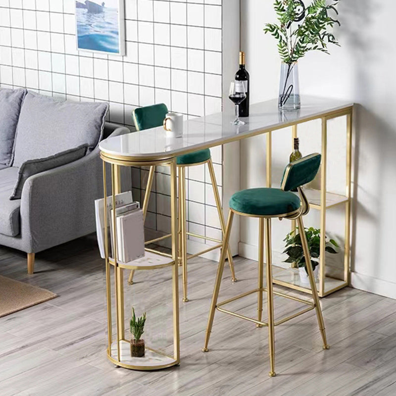 Indoor Metal Cocktail Bar Table Modern Double Pedestal Pub Height Dining Table 63"L x 15.7"W x 41.3"H White-Gold Without Chairs Clearhalo 'Bar Furniture' 'Bar Tables' 'bar_tables' 'furn' 'furn_bar_tables' 'Furniture' 'furniture_bar_tables' 'Kitchen & Dining Furniture' 5061364