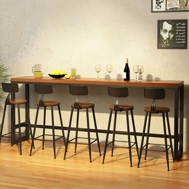 Industrial Natural Bistro Bar Desk Indoor Footrest Trestle Bistro Bar Table 94.5"L x 15.7"W x 41.3"H Without Chairs Clearhalo 'Bar Furniture' 'Bar Tables' 'bar_tables' 'furn' 'furn_bar_tables' 'Furniture' 'furniture_bar_tables' 'Kitchen & Dining Furniture' 5061377