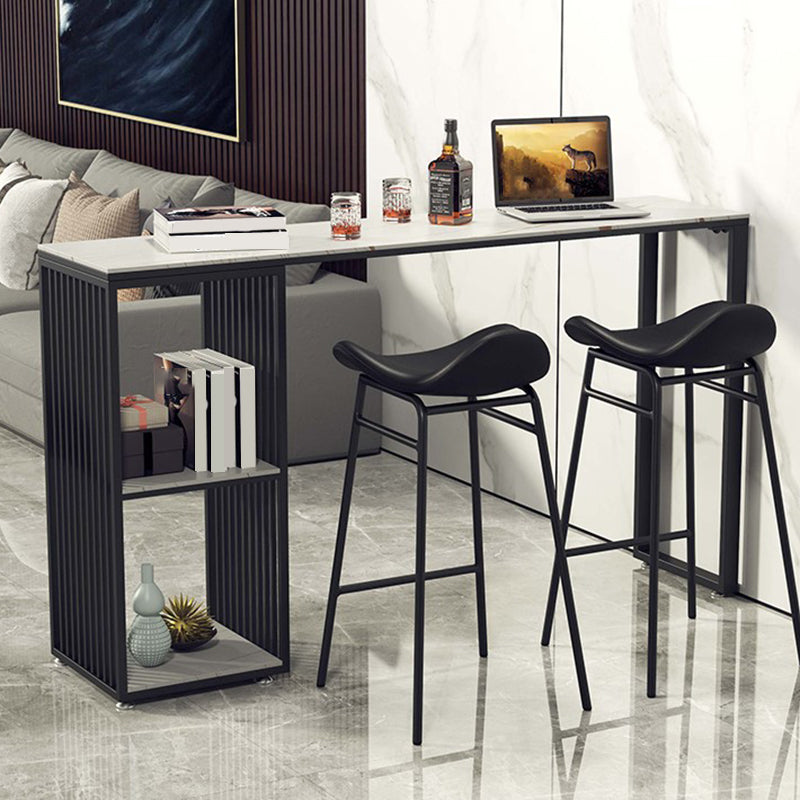 Living Room Modern Bar Table 42-inch Height Stone Top Bistro Table 70.9"L x 15.7"W x 41.3"H White Storage Included Clearhalo 'Bar Furniture' 'Bar Tables' 'bar_tables' 'furn' 'furn_bar_tables' 'Furniture' 'furniture_bar_tables' 'Kitchen & Dining Furniture' 5061458