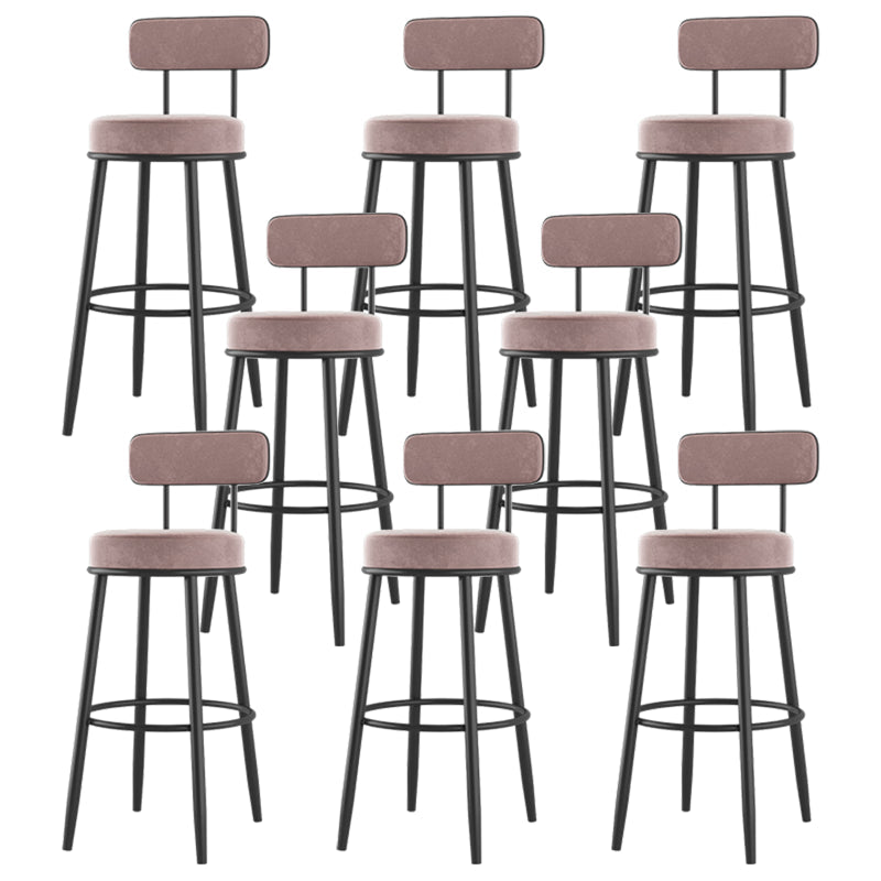 Modern Backrest Armless Counter Stool Iron Cafe Bar Stool with Cushion and Pedal Pink 8 Piece Set Clearhalo 'Bar Furniture' 'Bar Stools' 'bar_stools' 'furn' 'furn_bar_stools' 'Furniture' 'furniture_bar_stools' 'Kitchen & Dining Furniture' 5061713