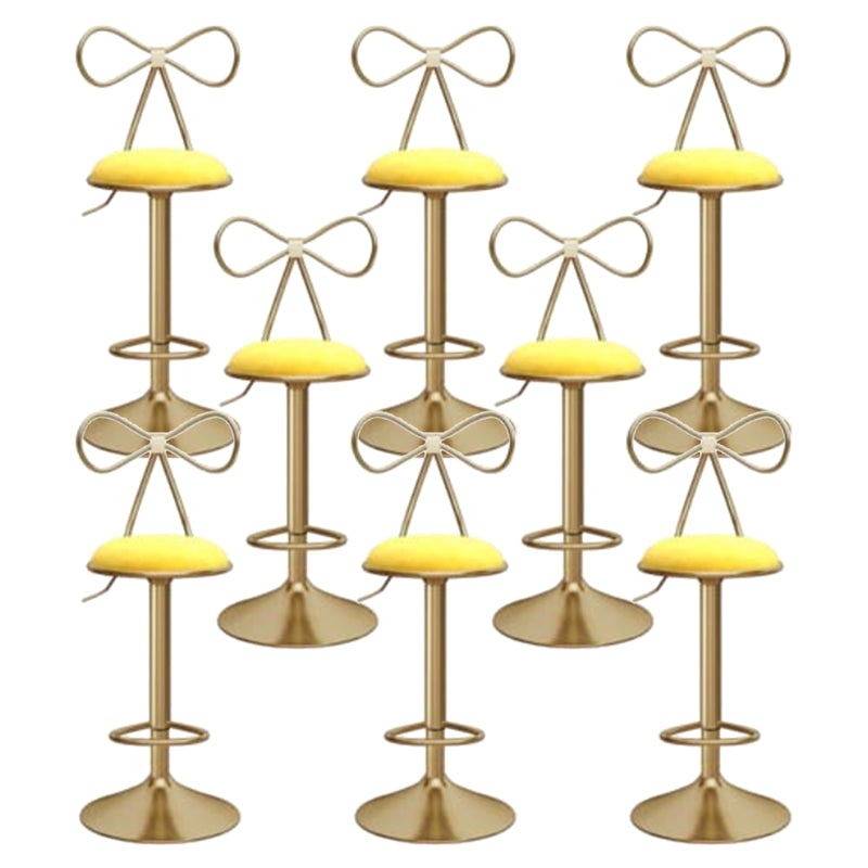 Glam Liftable Backrest Counter Stool Iron Kitchen Bar Stool with Velvet Cushion and Pedal Yellow 8 Piece Set Clearhalo 'Bar Furniture' 'Bar Stools' 'bar_stools' 'furn' 'furn_bar_stools' 'Furniture' 'furniture_bar_stools' 'Kitchen & Dining Furniture' 5061751