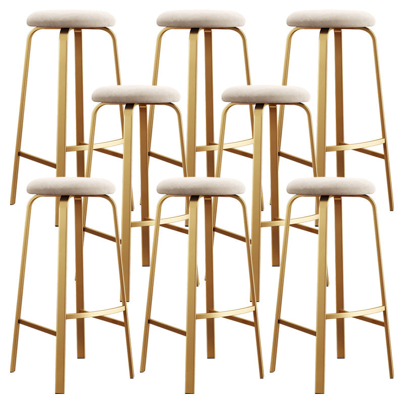Nordic Armless Backless Counter Stool Iron Cafe Bar Stool with Cushion and Pedal Off-White 8 Piece Set Clearhalo 'Bar Furniture' 'Bar Stools' 'bar_stools' 'furn' 'furn_bar_stools' 'Furniture' 'furniture_bar_stools' 'Kitchen & Dining Furniture' 5061970