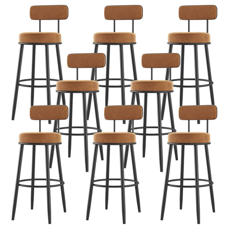 Modern Armless Backrest Counter Stool Iron Dessert Shop Bar Stool with Cushion and Pedal Orange 8 Piece Set Clearhalo 'Bar Furniture' 'Bar Stools' 'bar_stools' 'furn' 'furn_bar_stools' 'Furniture' 'furniture_bar_stools' 'Kitchen & Dining Furniture' 5062016