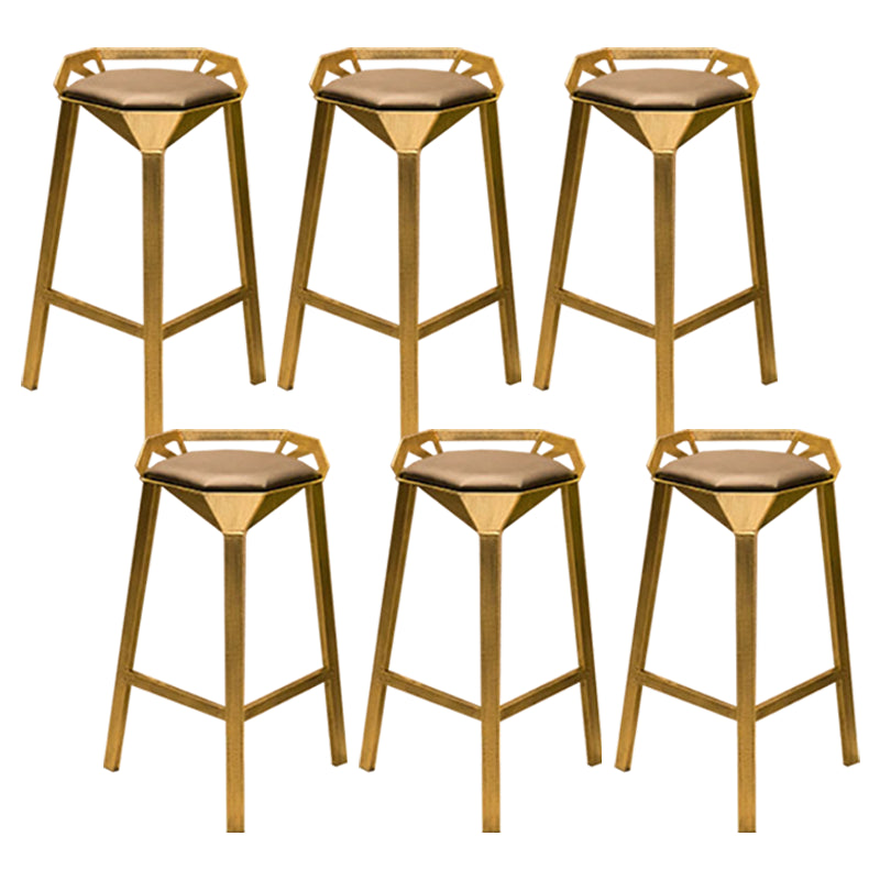 Nordic Armless Backrest Counter Stool Iron Cafe Bar Stool with Leather Cushion Gold 6 Piece Set Clearhalo 'Bar Furniture' 'Bar Stools' 'bar_stools' 'furn' 'furn_bar_stools' 'Furniture' 'furniture_bar_stools' 'Kitchen & Dining Furniture' 5062141