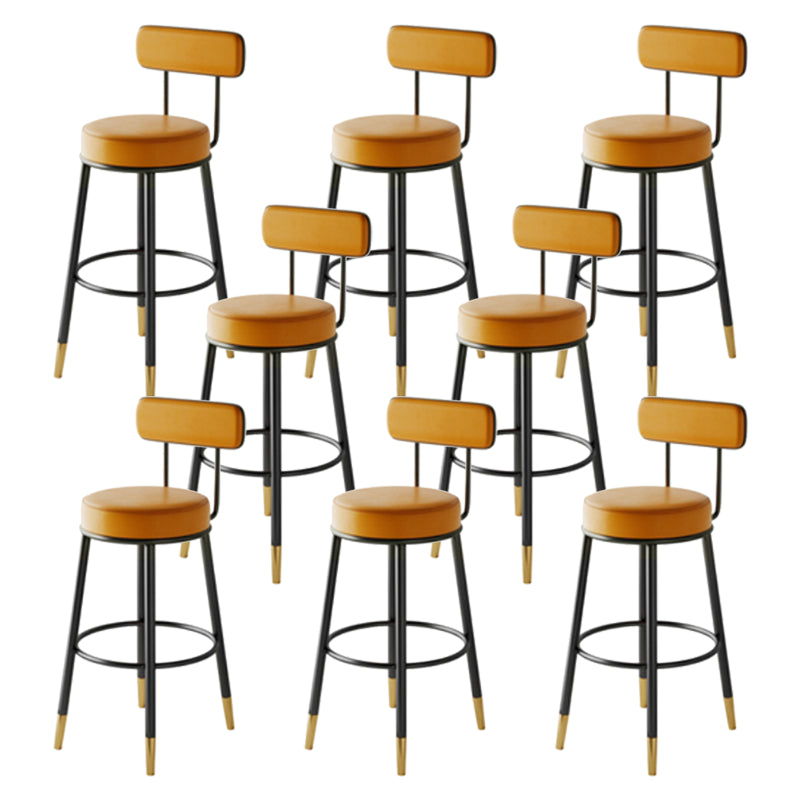 Nordic Armless Backrest Counter Stool Iron Kitchen Bar Stool with Cushion and Pedal Orange 8 Piece Set Clearhalo 'Bar Furniture' 'Bar Stools' 'bar_stools' 'furn' 'furn_bar_stools' 'Furniture' 'furniture_bar_stools' 'Kitchen & Dining Furniture' 5062216