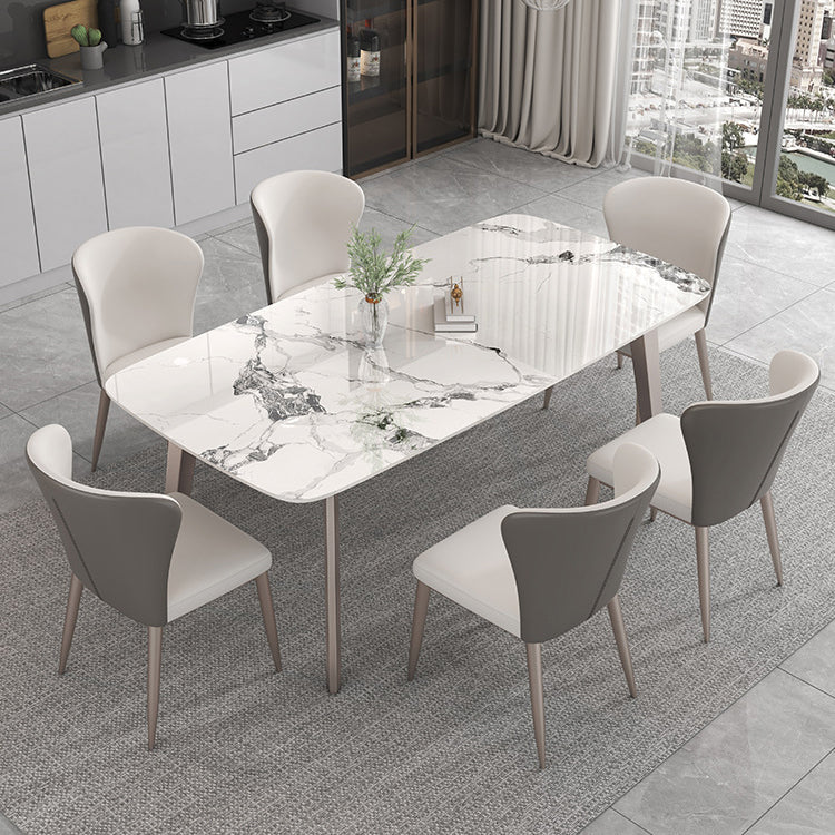 Designer Style Sintered Stone Top Dining Set Rectangle 1/4/5/7 Pieces Dining Table Set 7 Pieces: Table, 6 Chairs Clearhalo 'Dining Room Sets' 'Dining Tables & Seating' 'dining_room_set' 'furn' 'furn_dining_room_set' 'Furniture' 'furniture_dining_room_set' 'Kitchen & Dining Furniture' 5062400
