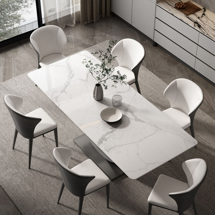 Designer Style Sintered Stone Dining Set Rectangle 1/4/5/7 Pieces Dining Table Set 7 Pieces: Table, 6 Chairs Clearhalo 'Dining Room Sets' 'Dining Tables & Seating' 'dining_room_set' 'furn' 'furn_dining_room_set' 'Furniture' 'furniture_dining_room_set' 'Kitchen & Dining Furniture' 5062548