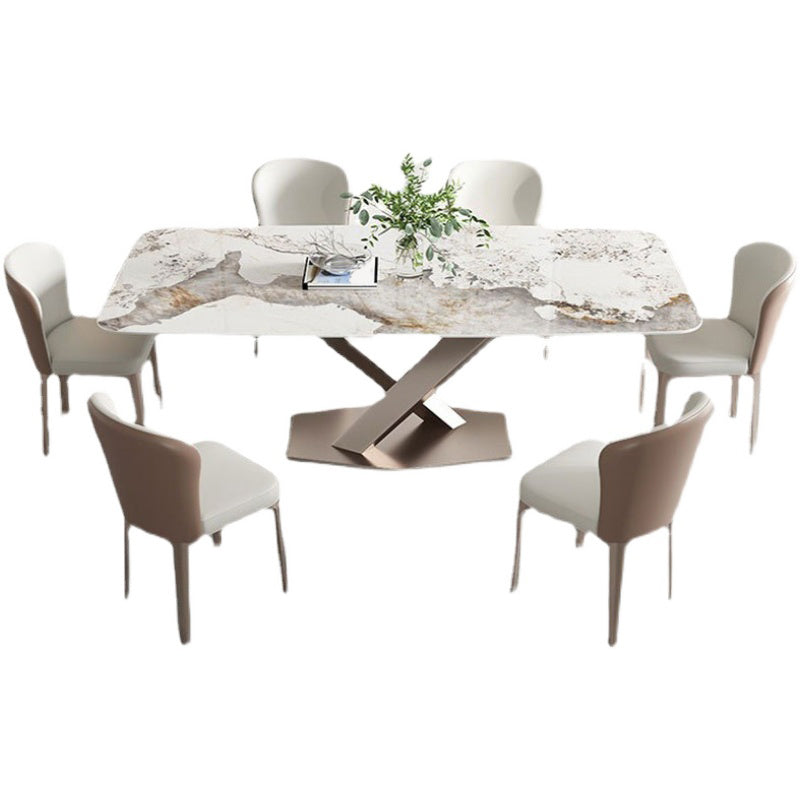 Modern Sintered Stone Top Dining Set Rectangle 1/4/5/6/7 Pieces Dining Room Table Set 7 Pieces: Table, 6 Chairs Clearhalo 'Dining Room Sets' 'Dining Tables & Seating' 'dining_room_set' 'furn' 'furn_dining_room_set' 'Furniture' 'furniture_dining_room_set' 'Kitchen & Dining Furniture' 5062590