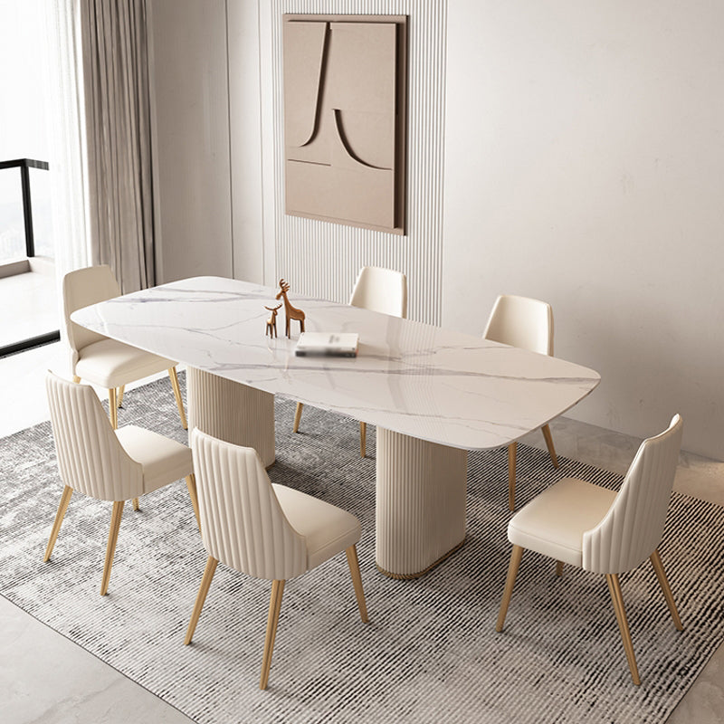 Modern Leatherwear Dinette Set 1/4/5/7 Pieces White Sintered Stone Top Dining Table Set 7 Pieces: Table, 6 Chairs Clearhalo 'Dining Room Sets' 'Dining Tables & Seating' 'dining_room_set' 'furn' 'furn_dining_room_set' 'Furniture' 'furniture_dining_room_set' 'Kitchen & Dining Furniture' 5062608