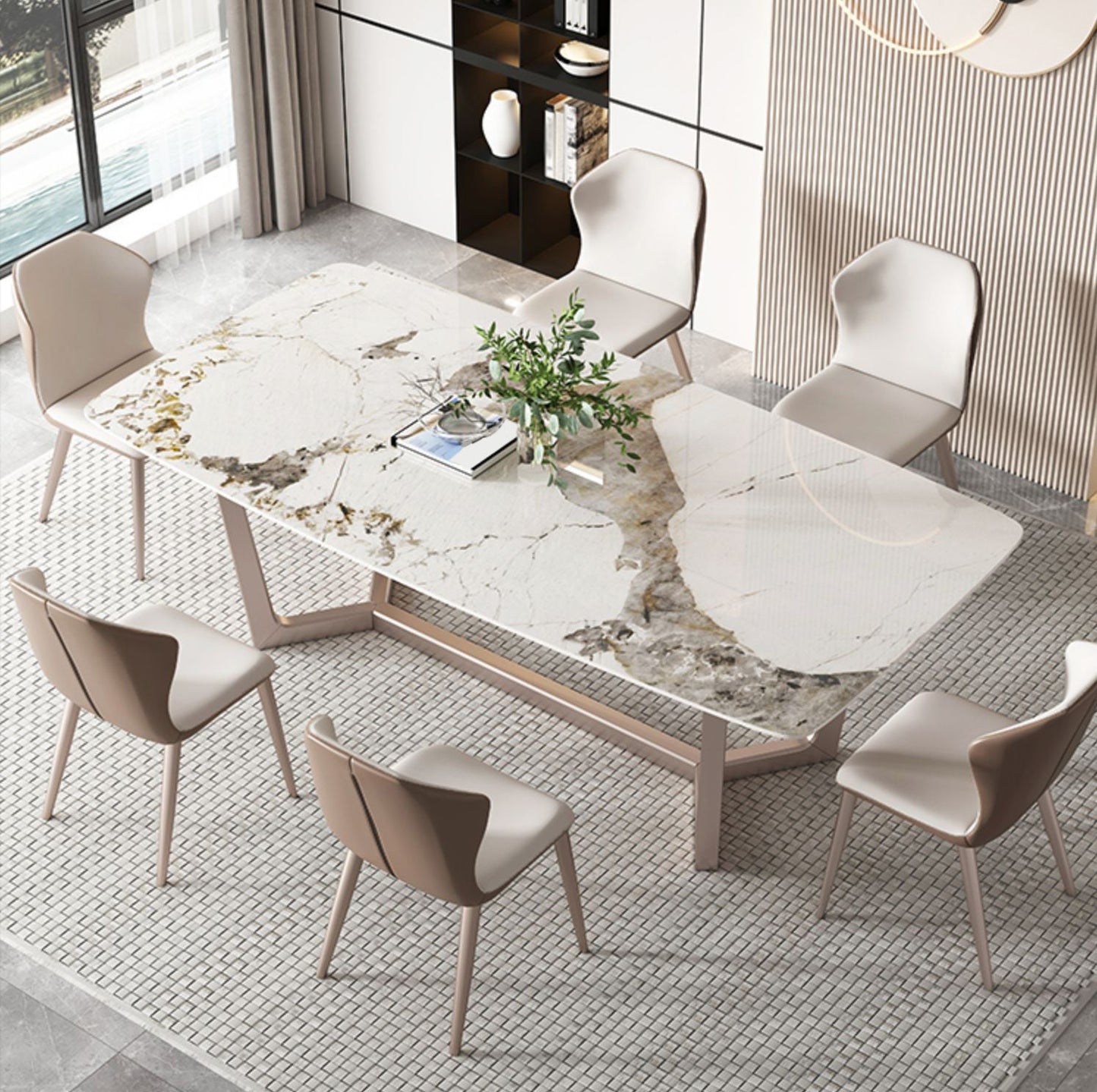 Luxury Sintered Stone Top Dining Set Rectangle 1/4/5/7 Pieces Dining Table Set 7 Pieces: Table, 6 Chairs Clearhalo 'Dining Room Sets' 'Dining Tables & Seating' 'dining_room_set' 'furn' 'furn_dining_room_set' 'Furniture' 'furniture_dining_room_set' 'Kitchen & Dining Furniture' 5062630