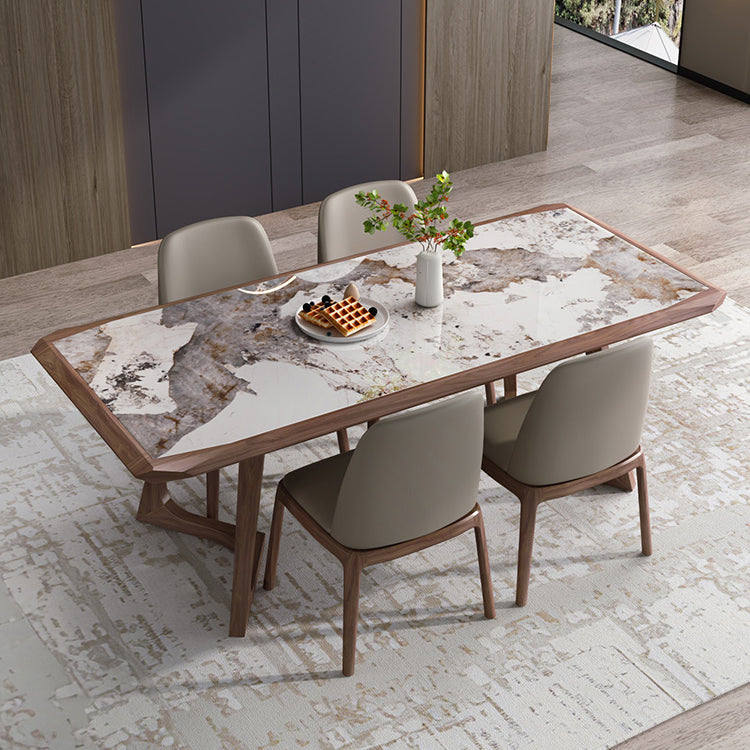Brown Finish Legs Dining Site Table Modern Stone Top Rectangle Counter Dining Table Pandora Gold 78.7"L x 35.4"W x 29.5"H Without Chairs Clearhalo 'Dining Tables & Seating' 'Dining Tables' 'dining_table' 'furn' 'furn_dining_table' 'Furniture' 'furniture_dining_table' 'Kitchen & Dining Furniture' 5062785