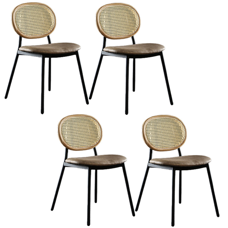 Contemporary Cane Back Chair Faux Leather Dining Side Chair for Indoor Natural Wood Black 4 Piece Set Clearhalo 'Dining Chairs' 'Dining Tables & Seating' 'dining_chair' 'furn' 'furn_dining_chair' 'Furniture' 'furniture_dining_chair' 'Kitchen & Dining Furniture' 5063593
