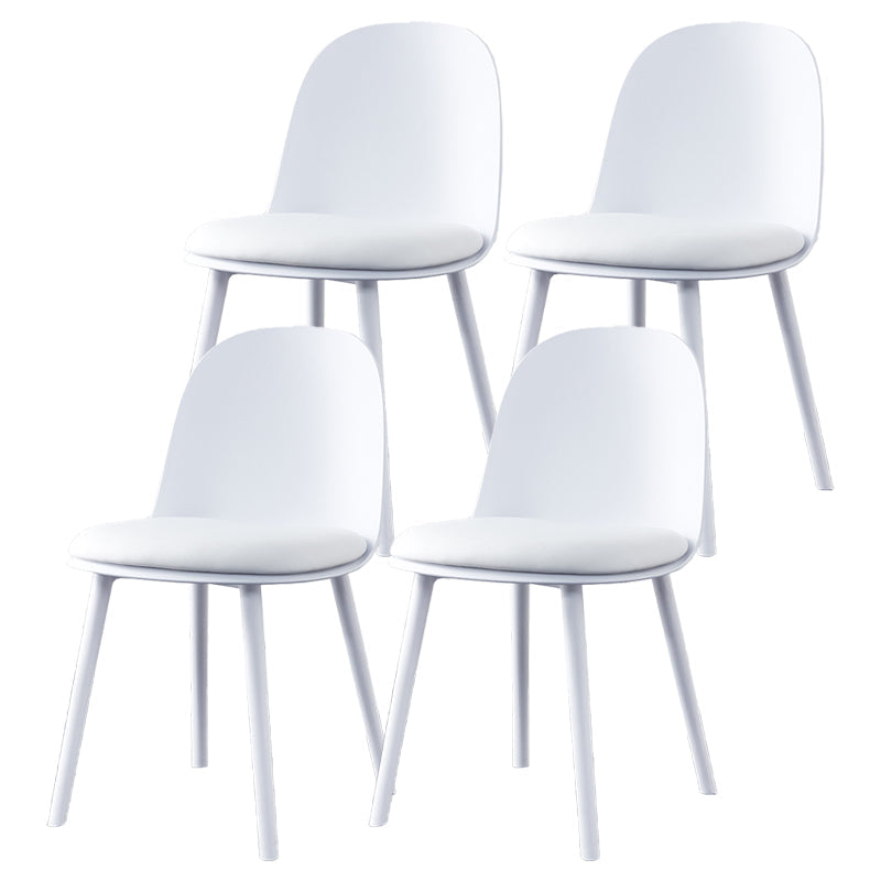 Modern Style Side Chair Plastic Upholstered Dining Side Chair for Indoor White Faux Leather 4 Piece Set Clearhalo 'Dining Chairs' 'Dining Tables & Seating' 'dining_chair' 'furn' 'furn_dining_chair' 'Furniture' 'furniture_dining_chair' 'Kitchen & Dining Furniture' 5066721