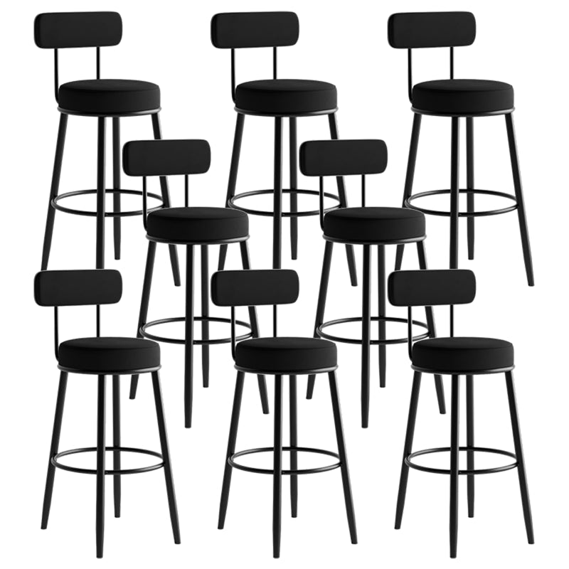 Modern Armless Backrest Counter Stool Iron Dining Room Bar Stool with Cushion and Pedal Black 8 Piece Set Clearhalo 'Bar Furniture' 'Bar Stools' 'bar_stools' 'furn' 'furn_bar_stools' 'Furniture' 'furniture_bar_stools' 'Kitchen & Dining Furniture' 5066795
