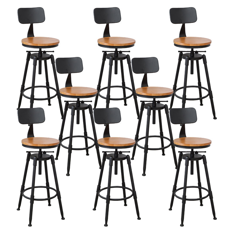 Industrial Bar and Counter Stool Adjustable Height Stool with 4 Black Legs Light Brown 8 Piece Set Low Back Clearhalo 'Bar Furniture' 'Bar Stools' 'bar_stools' 'furn' 'furn_bar_stools' 'Furniture' 'furniture_bar_stools' 'Kitchen & Dining Furniture' 5066842
