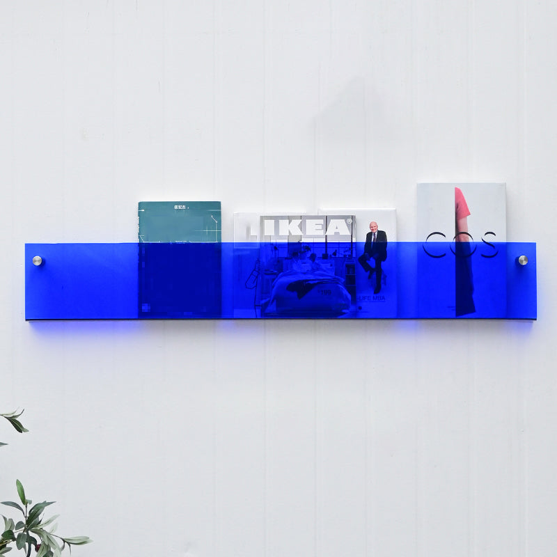 Scandinavian Floating Bookcase Acrylic Closed Back Bookshelf 39"L x 2"W x 6"H Blue Clearhalo 'Bookcases' 'furn' 'furn_bookcases' 'Furniture' 'furniture_bookcases' 'Office Furniture' 5066930