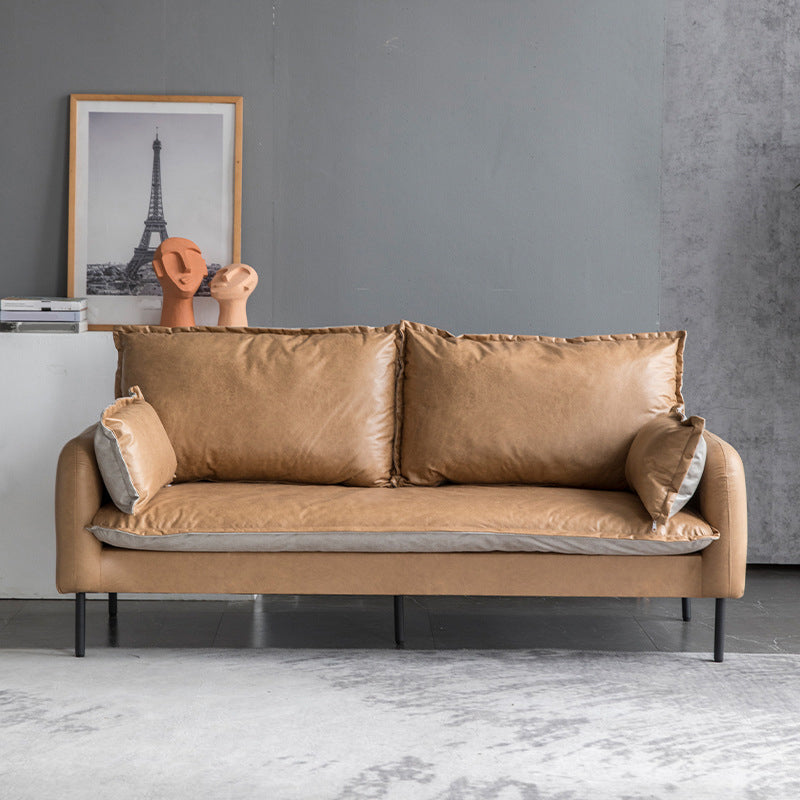 Contemporary Square Arm Sofa Standard Sofa with Pillows for Living Room, Apartment Khaki Clearhalo 'Furniture' 'furniture_sofas' 'Living Room Furniture' 'Sofa' 'sofas' 5072478