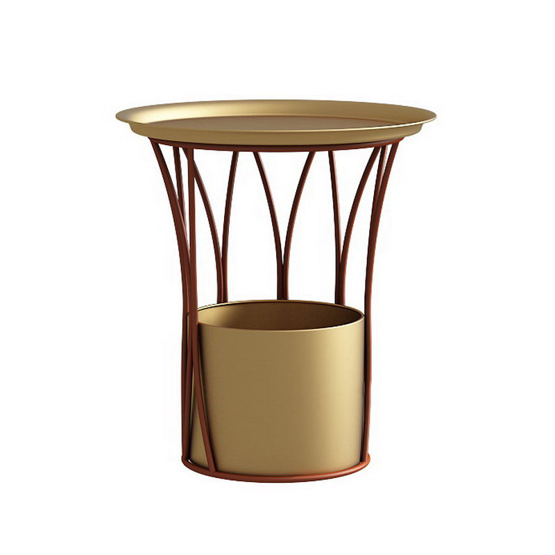 Iron Pedestal Side Table Round Tray Top Side End Table with Storage 20"L x 20"W x 22"H Yellow Clearhalo 'Coffee & Accent Tables' 'End & Side Tables' 'end_side_table' 'end_side_tables' 'furn' 'furn_end_side_tables' 'Furniture' 'furniture_end_side_table' 'Living Room Furniture' 5072859