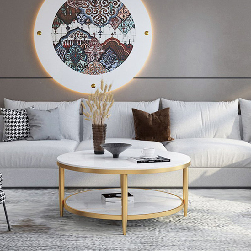 4 Legs 1 Single Coffee Table Modern Marble Round Cocktail Table Gold White Clearhalo 'Coffee & Accent Tables' 'Coffee Tables' 'coffee_tables' 'furn' 'furn_coffee_tables' 'Furniture' 'furniture_coffee_tables' 'Living Room Furniture' 5072914