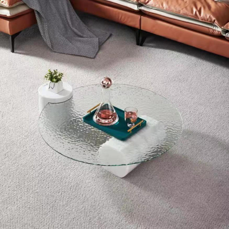 9.8"H Modern Marble Abstract Base Glass Round Coffee Table for Living Room White Clearhalo 'Coffee & Accent Tables' 'Coffee Tables' 'coffee_tables' 'furn' 'furn_coffee_tables' 'Furniture' 'furniture_coffee_tables' 'Living Room Furniture' 5072982