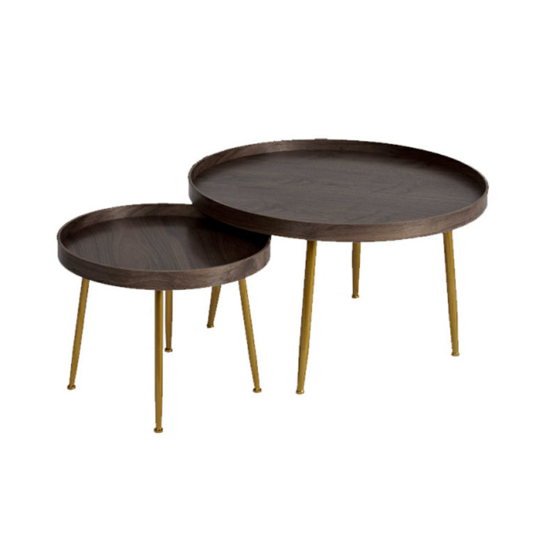 15.7"H Modern 4 Legs Metal Round Brown/Black Wood Top Coffee Table/Nesting Tables Clearhalo 'Coffee & Accent Tables' 'Coffee Tables' 'coffee_tables' 'Furniture' 'furniture_coffee_tables' 'Living Room Furniture' 5073043