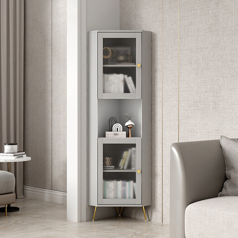 Glass 2 Doors Buffet Server Glam Style Kitchen Server for Living Room 16"L x 16"W x 69"H Grey Clearhalo 'buffet_sideboard' 'Buffets & Sideboards' 'furn' 'furn_buffet_sideboard' 'Furniture' 'furniture_buffet_sideboard' 'Kitchen & Dining Furniture' 5074315